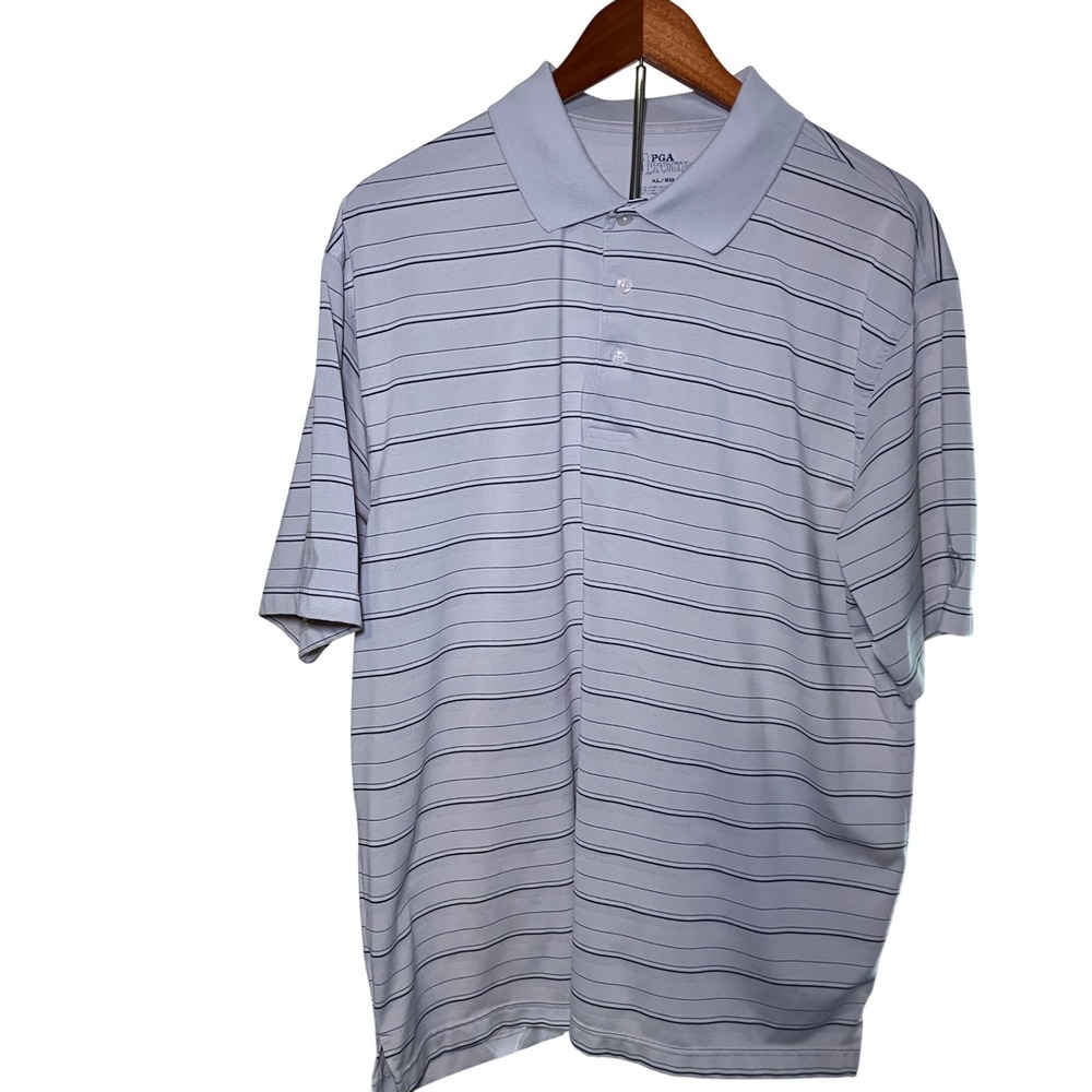PGA TOUR Mens XL Golf Polo Shirt Striped Short Sleeve Collared Casual